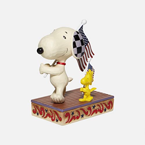 Enesco Peanuts by Jim Shore Snoopy and Woodstock Holding American Flags Figurine, 4.75 Inch, Multicolor