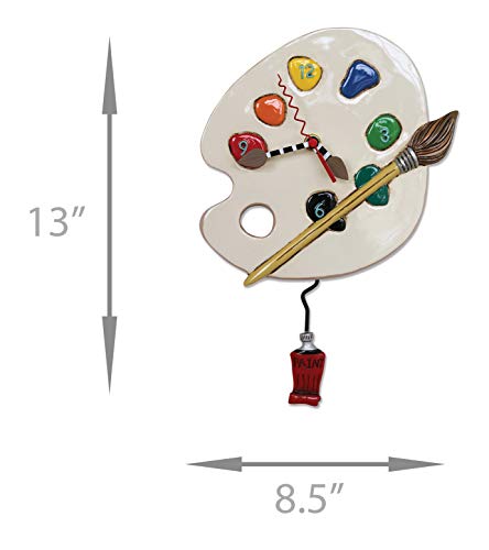 Allen Designs "Art Time" Whimsical Artist Palette Pendulum Wall Clock ,13x8.5 inches ,White, Red