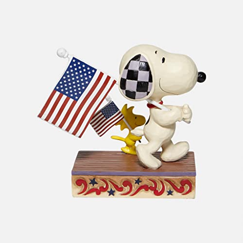 Enesco Peanuts by Jim Shore Snoopy and Woodstock Holding American Flags Figurine, 4.75 Inch, Multicolor