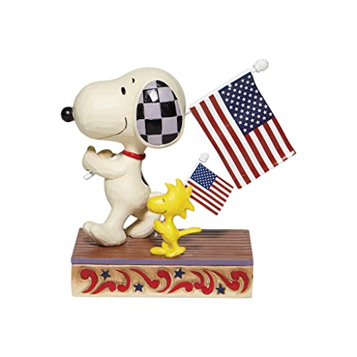 Enesco Peanuts by Jim Shore Snoopy and Woodstock Holding American Flags Figurine, 4.75 Inch, Multicolor