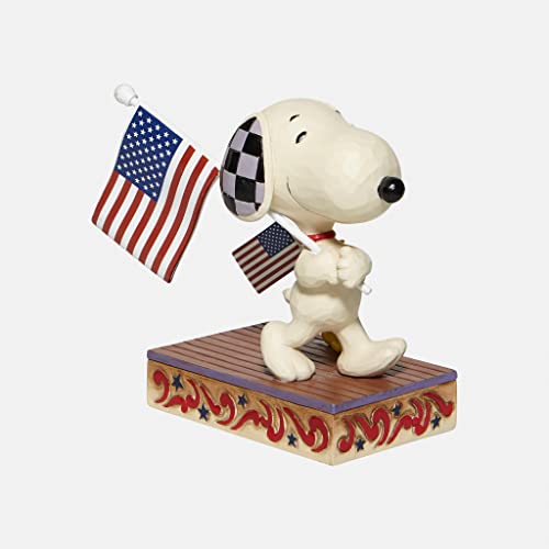 Enesco Peanuts by Jim Shore Snoopy and Woodstock Holding American Flags Figurine, 4.75 Inch, Multicolor