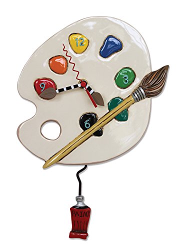 Allen Designs "Art Time" Whimsical Artist Palette Pendulum Wall Clock ,13x8.5 inches ,White, Red