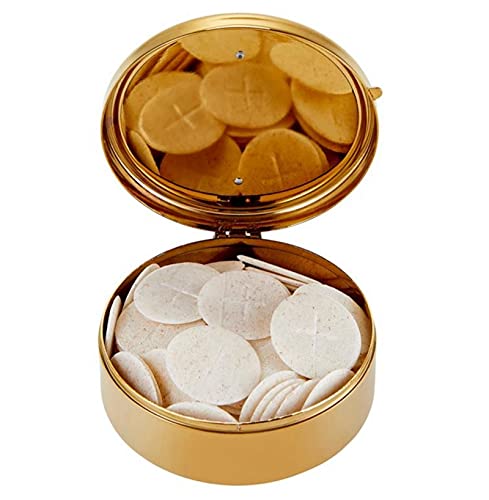 Christian Brands Brass IHS Hospital Communion Pyx, Religious Church Goods, 3 14 Inch, Gold