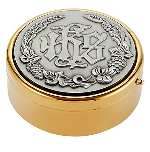 Christian Brands Brass IHS Hospital Communion Pyx, Religious Church Goods, 3 14 Inch, Gold